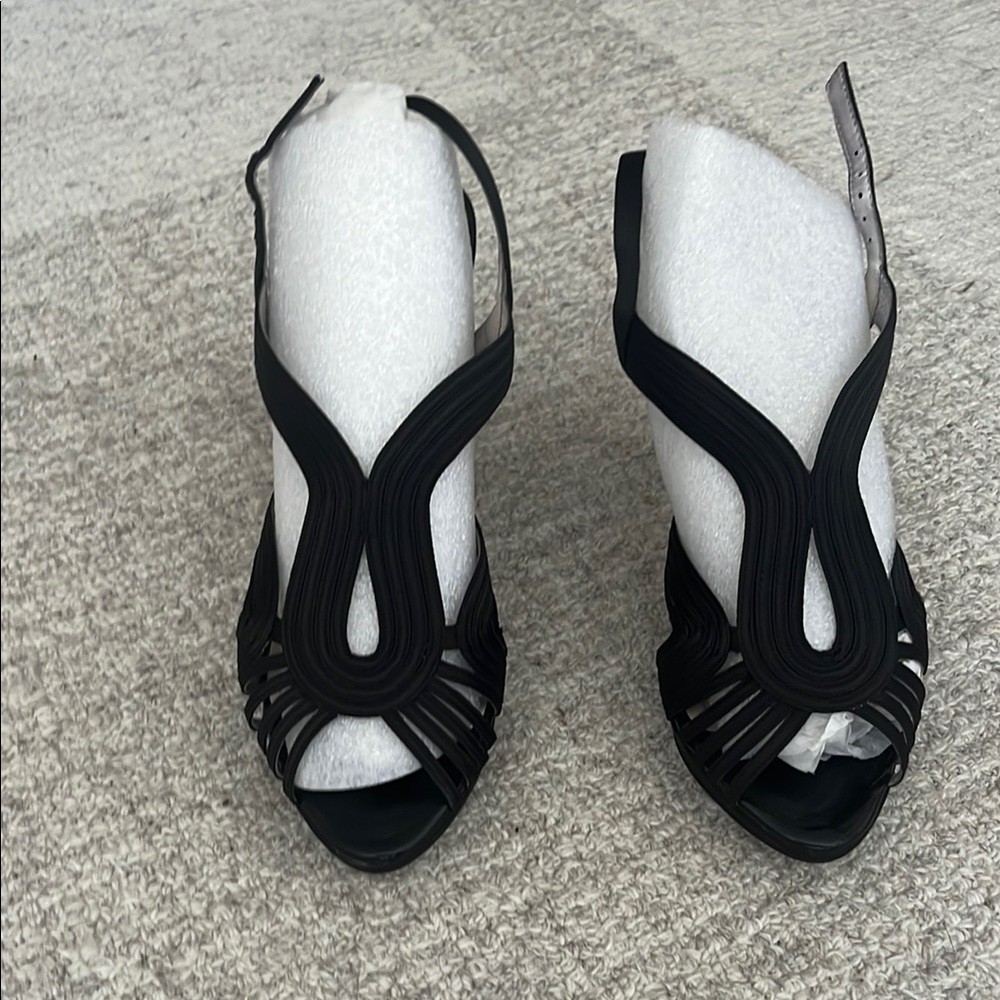 Black black tie satin heels